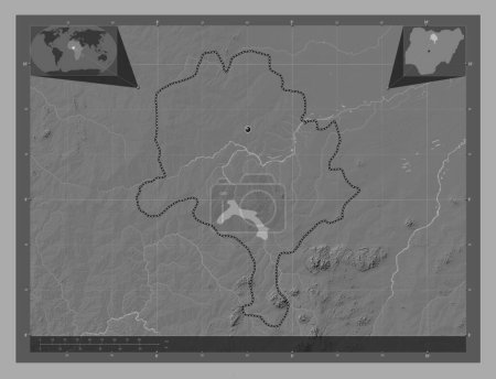 Photo for Kano, state of Nigeria. Bilevel elevation map with lakes and rivers. Corner auxiliary location maps - Royalty Free Image