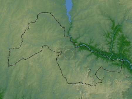 Téléchargez les photos : Kwara, État du Nigeria. Carte d'altitude colorée avec lacs et rivières - en image libre de droit