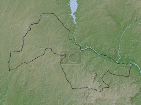 Téléchargez les photos : Kwara, État du Nigeria. Carte d'altitude colorée dans le style wiki avec des lacs et des rivières - en image libre de droit