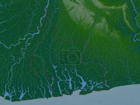 Téléchargez les photos : Rivers, État du Nigeria. Carte d'altitude colorée avec lacs et rivières - en image libre de droit