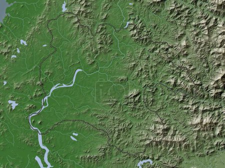 Foto de P 'yongyang, ciudad especial de Corea del Norte. Mapa de elevación coloreado en estilo wiki con lagos y ríos - Imagen libre de derechos