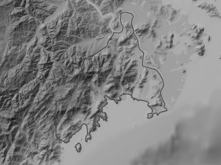 Foto de Rason, gobernó directamente la ciudad de Corea del Norte. Mapa de elevación a escala de grises con lagos y ríos - Imagen libre de derechos
