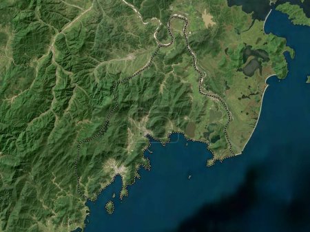 Foto de Rason, gobernó directamente la ciudad de Corea del Norte. Mapa satelital de baja resolución - Imagen libre de derechos