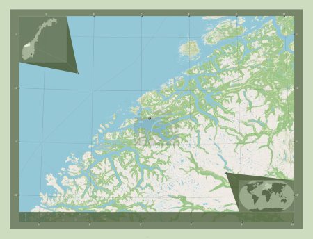 Foto de Mre og Romsdal, condado de Noruega. Open Street Map. Mapas de ubicación auxiliares de esquina - Imagen libre de derechos