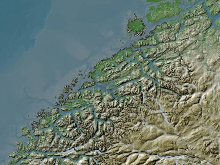 Photo for Mre og Romsdal, county of Norway. Elevation map colored in wiki style with lakes and rivers - Royalty Free Image