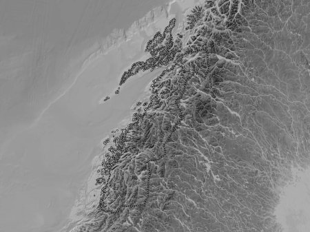Photo for Nordland, county of Norway. Grayscale elevation map with lakes and rivers - Royalty Free Image