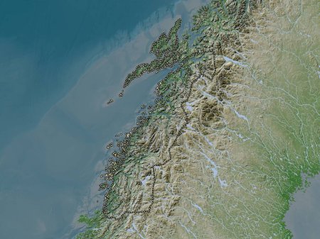 Photo for Nordland, county of Norway. Elevation map colored in wiki style with lakes and rivers - Royalty Free Image