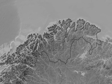 Photo for Troms og Finnmark, county of Norway. Grayscale elevation map with lakes and rivers - Royalty Free Image