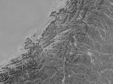 Foto de Trndelag, condado de Noruega. Mapa de elevación a escala de grises con lagos y ríos - Imagen libre de derechos