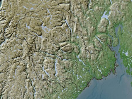 Foto de Vestfold og Telemark, condado de Noruega. Mapa de elevación coloreado en estilo wiki con lagos y ríos - Imagen libre de derechos