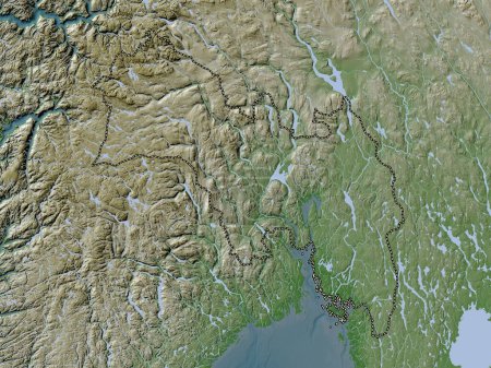 Foto de Viken, condado de Noruega. Mapa de elevación coloreado en estilo wiki con lagos y ríos - Imagen libre de derechos