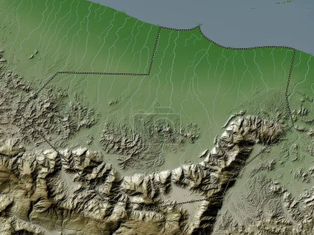 Photo for Al Batinah South, region of Oman. Elevation map colored in wiki style with lakes and rivers - Royalty Free Image
