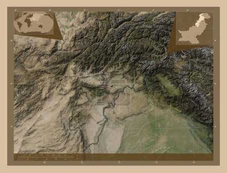 Photo for Khyber Pakhtunkhwa, province of Pakistan. Low resolution satellite map. Corner auxiliary location maps - Royalty Free Image