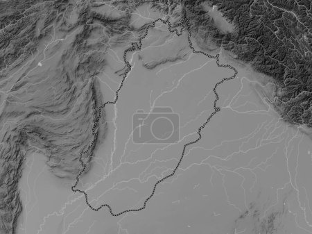 Téléchargez les photos : Punjab, province of Pakistan. Grayscale elevation map with lakes and rivers - en image libre de droit