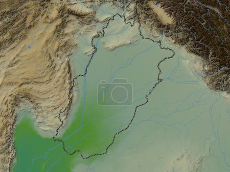 Téléchargez les photos : Punjab, province of Pakistan. Colored elevation map with lakes and rivers - en image libre de droit