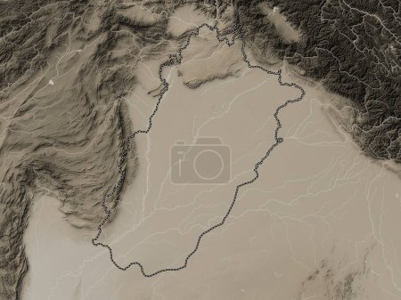 Téléchargez les photos : Punjab, province of Pakistan. Elevation map colored in sepia tones with lakes and rivers - en image libre de droit