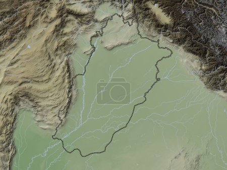 Téléchargez les photos : Punjab, province of Pakistan. Elevation map colored in wiki style with lakes and rivers - en image libre de droit