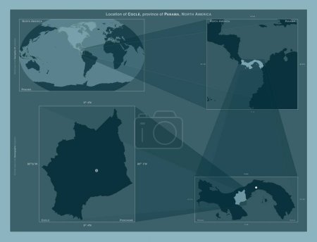 Photo for Cocle, province of Panama. Diagram showing the location of the region on larger-scale maps. Composition of vector frames and PNG shapes on a solid background - Royalty Free Image
