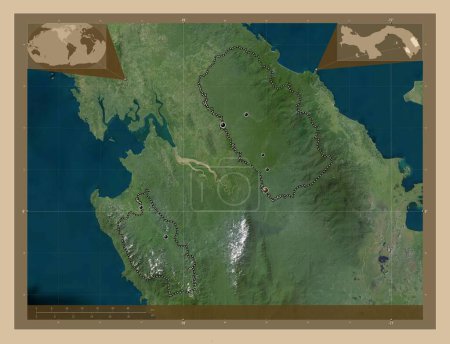 Foto de Embera, indigenous territory of Panama. Low resolution satellite map. Locations of major cities of the region. Corner auxiliary location maps - Imagen libre de derechos