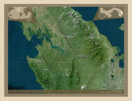 Photo for Embera, indigenous territory of Panama. High resolution satellite map. Locations and names of major cities of the region. Corner auxiliary location maps - Royalty Free Image