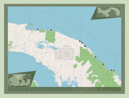 Photo for Kuna Yala, indigenous territory of Panama. Open Street Map. Locations of major cities of the region. Corner auxiliary location maps - Royalty Free Image