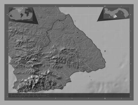 Photo for Los Santos, province of Panama. Bilevel elevation map with lakes and rivers. Locations of major cities of the region. Corner auxiliary location maps - Royalty Free Image
