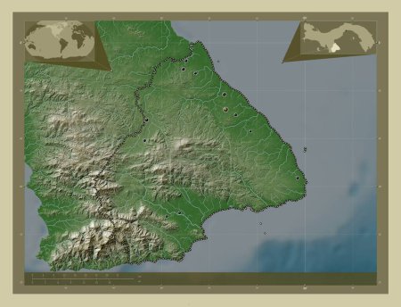 Photo for Los Santos, province of Panama. Elevation map colored in wiki style with lakes and rivers. Locations of major cities of the region. Corner auxiliary location maps - Royalty Free Image