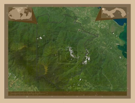 Téléchargez les photos : Naso Tjer Di Comarca, province of Panama. Low resolution satellite map. Locations of major cities of the region. Corner auxiliary location maps - en image libre de droit