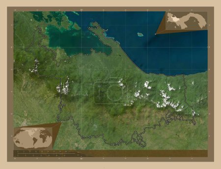 Photo for Ngobe Bugle, indigenous territory of Panama. Low resolution satellite map. Corner auxiliary location maps - Royalty Free Image