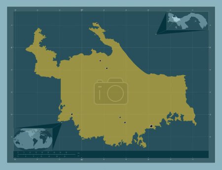 Téléchargez les photos : Ngobe Bugle, indigenous territory of Panama. Solid color shape. Locations of major cities of the region. Corner auxiliary location maps - en image libre de droit