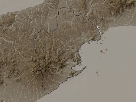 Foto de Panama Oeste, province of Panama. Elevation map colored in sepia tones with lakes and rivers - Imagen libre de derechos