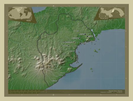 Foto de Panama Oeste, province of Panama. Elevation map colored in wiki style with lakes and rivers. Locations and names of major cities of the region. Corner auxiliary location maps - Imagen libre de derechos