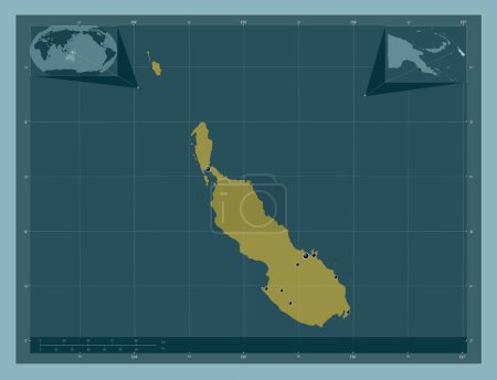 Téléchargez les photos : Bougainville, autonomous region of Papua New Guinea. Solid color shape. Locations of major cities of the region. Corner auxiliary location maps - en image libre de droit