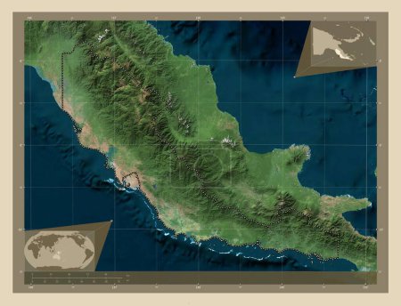 Téléchargez les photos : Central Province, province of Papua New Guinea. High resolution satellite map. Corner auxiliary location maps - en image libre de droit