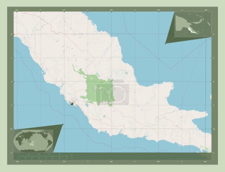 Téléchargez les photos : Central Province, province of Papua New Guinea. Open Street Map. Corner auxiliary location maps - en image libre de droit