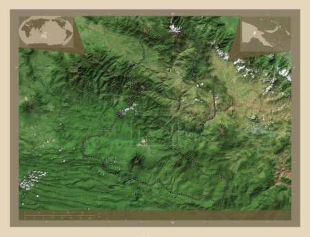 Téléchargez les photos : Chimbu, province of Papua New Guinea. High resolution satellite map. Locations of major cities of the region. Corner auxiliary location maps - en image libre de droit