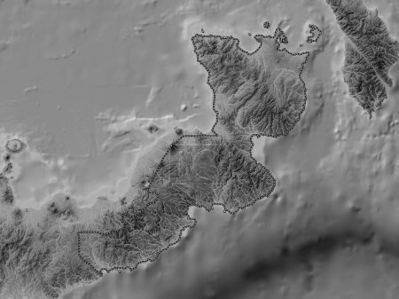 Téléchargez les photos : East New Britain, province of Papua New Guinea. Grayscale elevation map with lakes and rivers - en image libre de droit