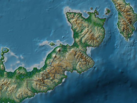 Téléchargez les photos : East New Britain, province of Papua New Guinea. Colored elevation map with lakes and rivers - en image libre de droit
