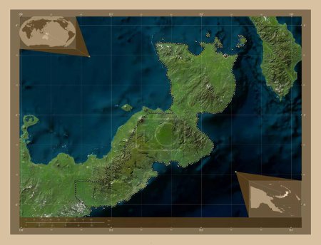 Téléchargez les photos : East New Britain, province of Papua New Guinea. Low resolution satellite map. Corner auxiliary location maps - en image libre de droit