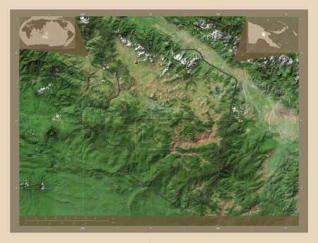 Téléchargez les photos : Eastern Highlands, province of Papua New Guinea. High resolution satellite map. Corner auxiliary location maps - en image libre de droit