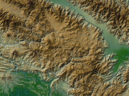Téléchargez les photos : Eastern Highlands, province of Papua New Guinea. Colored elevation map with lakes and rivers - en image libre de droit