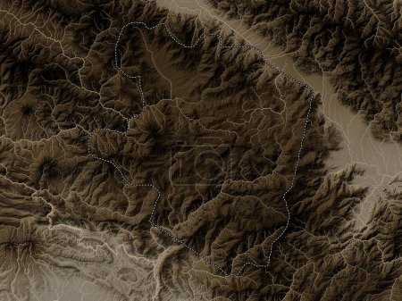 Téléchargez les photos : Eastern Highlands, province of Papua New Guinea. Elevation map colored in sepia tones with lakes and rivers - en image libre de droit