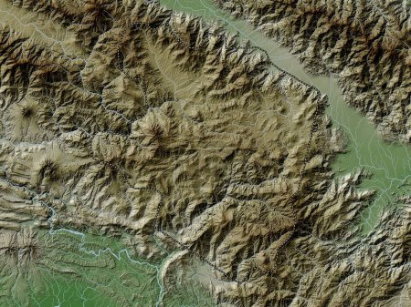 Téléchargez les photos : Eastern Highlands, province of Papua New Guinea. Elevation map colored in wiki style with lakes and rivers - en image libre de droit