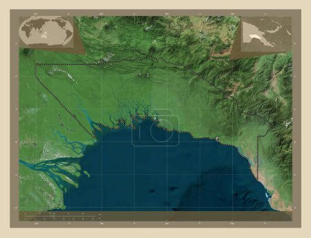 Téléchargez les photos : Gulf, province of Papua New Guinea. High resolution satellite map. Corner auxiliary location maps - en image libre de droit