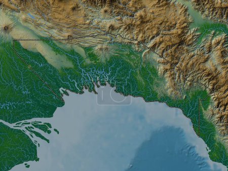 Photo for Gulf, province of Papua New Guinea. Colored elevation map with lakes and rivers - Royalty Free Image