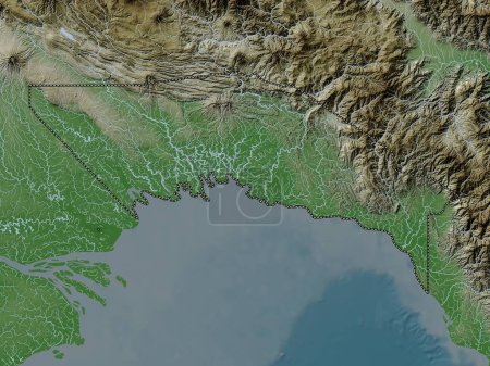 Téléchargez les photos : Gulf, province of Papua New Guinea. Elevation map colored in wiki style with lakes and rivers - en image libre de droit