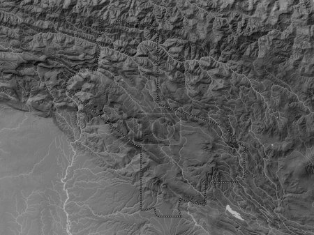 Photo for Hela, province of Papua New Guinea. Grayscale elevation map with lakes and rivers - Royalty Free Image