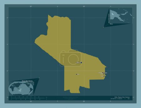 Photo for Hela, province of Papua New Guinea. Solid color shape. Locations and names of major cities of the region. Corner auxiliary location maps - Royalty Free Image