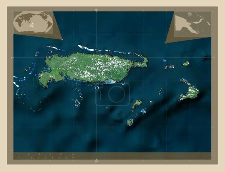 Foto de Manus, province of Papua New Guinea. High resolution satellite map. Locations of major cities of the region. Corner auxiliary location maps - Imagen libre de derechos