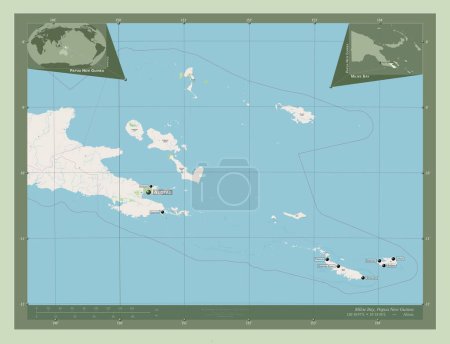 Téléchargez les photos : Milne Bay, province of Papua New Guinea. Open Street Map. Locations and names of major cities of the region. Corner auxiliary location maps - en image libre de droit